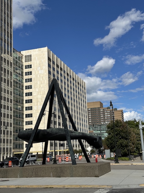 The iconic Monument to Joe Louis in Detroit